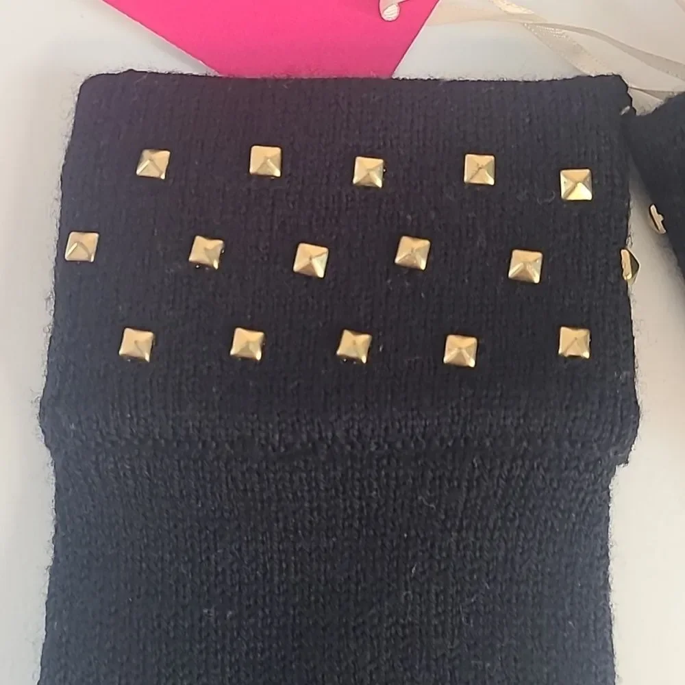 Kate Spade Embellished Gold Studs Tech Friendly Wool BlendGloves Black